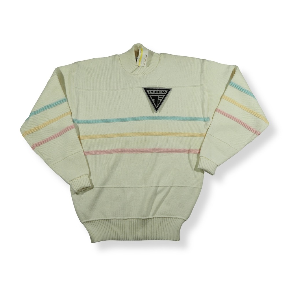 Tyrolia Ski Sweater Women L Cream Pastel‎ Stripe Wool Blend Apres Ski 8769-091